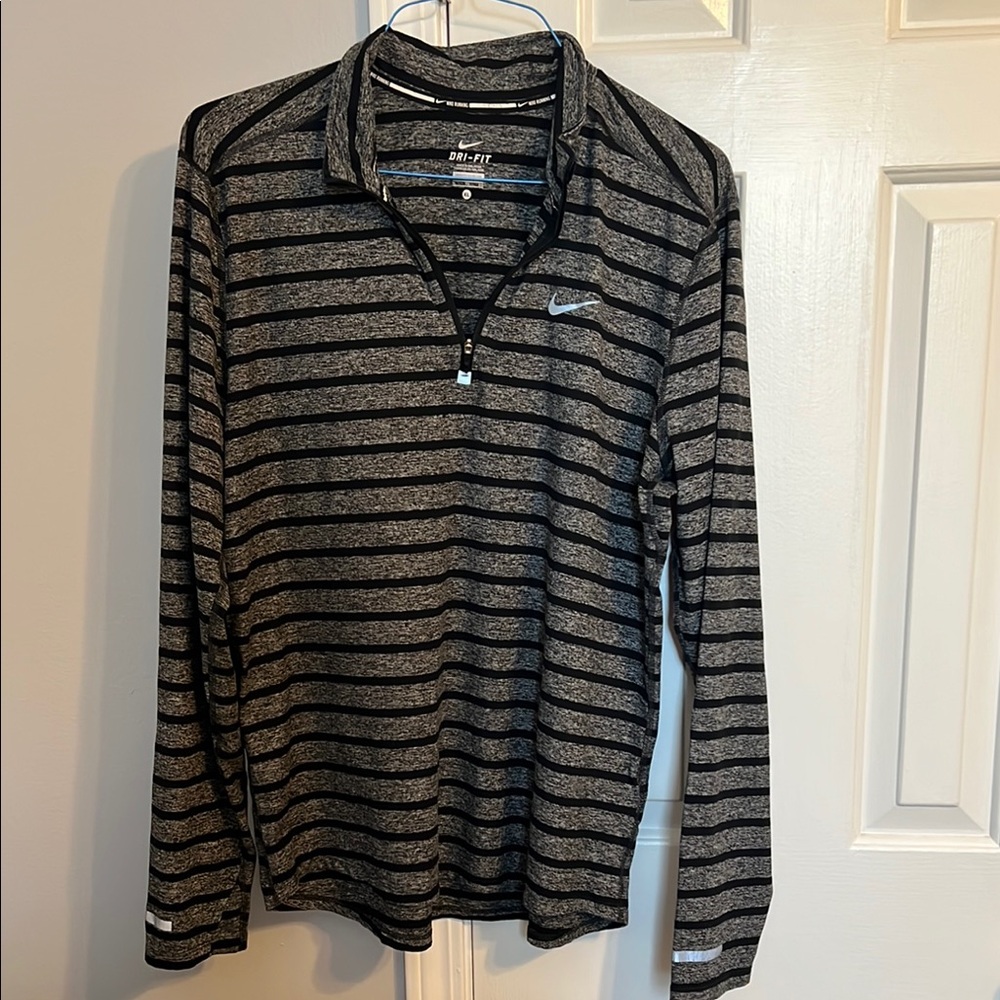 Nike Dri-FIT Black and Gray Striped Running Shirt